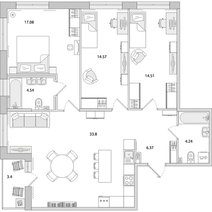 Продажа 3-комнатной квартиры 98,5 м², 4/14 этаж