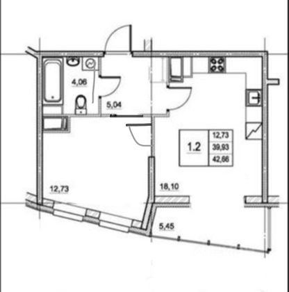 Продажа 1-комнатной квартиры 45 м², 9/25 этаж