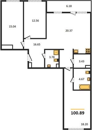Продажа 3-комнатной квартиры 100,9 м², 3/9 этаж