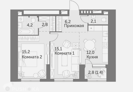 Продажа 2-комнатной квартиры 56 м², 12/47 этаж