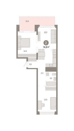 Продажа 2-комнатной квартиры 74,8 м², 1/8 этаж
