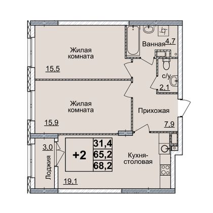 Продажа 2-комнатной квартиры 68 м², 12/20 этаж