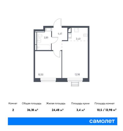 36,2 м², 2-комн. квартира, 12/12 этаж