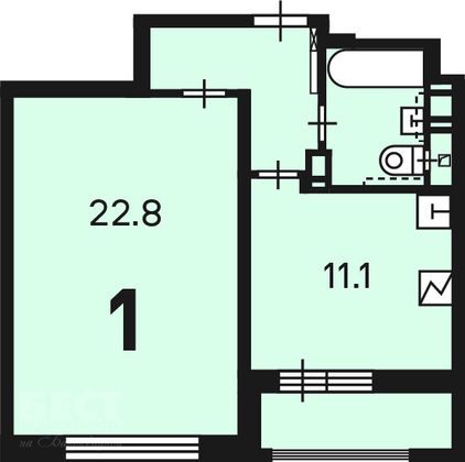 Продажа 1-комнатной квартиры 42,6 м², 9/12 этаж