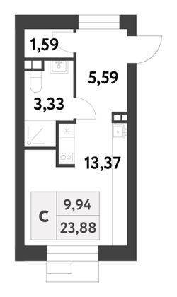 Продажа квартиры-студии 23,9 м², 2/16 этаж