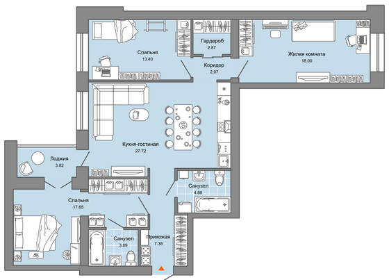 100 м², 4-комн. квартира, 6/9 этаж