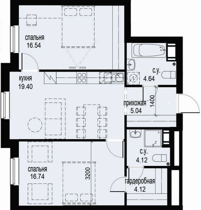 Продажа 2-комнатной квартиры 70,6 м², 3/10 этаж