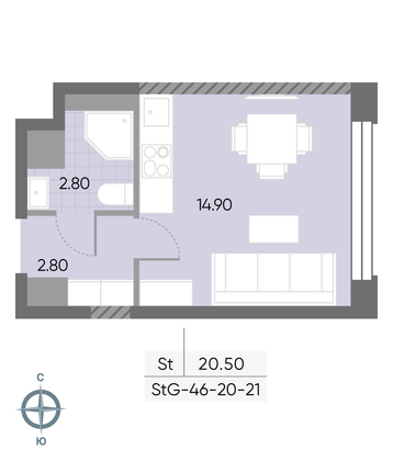 Продажа квартиры-студии 20,5 м², 21/30 этаж