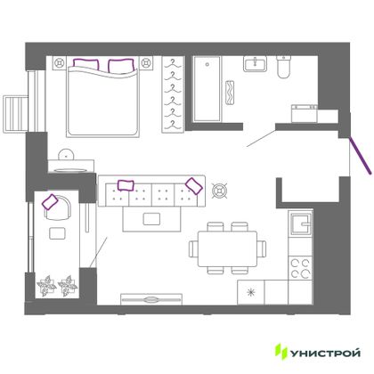 38,3 м², 1-комн. квартира, 20/27 этаж