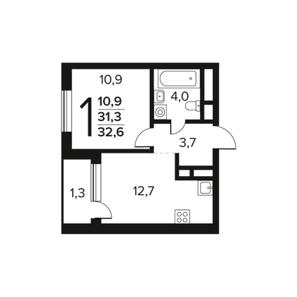 32,6 м², 1-комн. квартира, 9/9 этаж