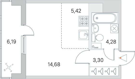 Продажа квартиры-студии 30,8 м², 7/8 этаж