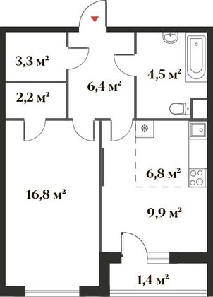 51,3 м², 2-комн. квартира, 2/6 этаж