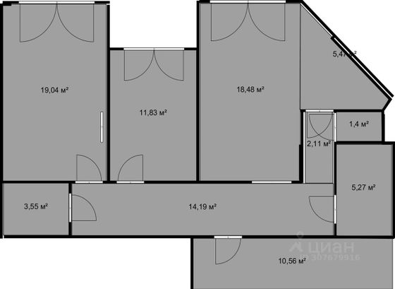 Продажа 2-комнатной квартиры 83,7 м², 1/12 этаж