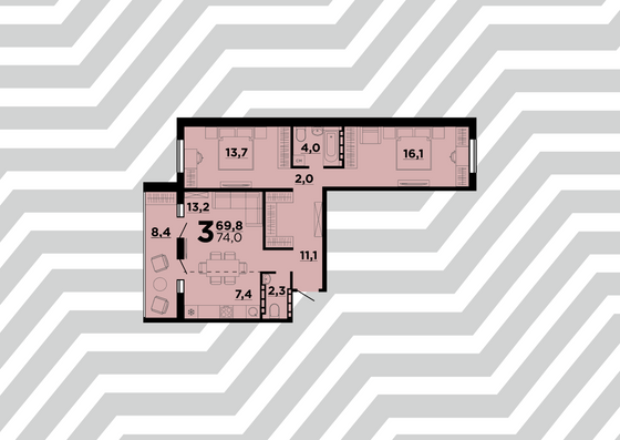 Продажа 3-комнатной квартиры 74 м², 1/10 этаж