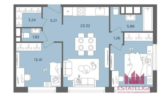 Продажа 3-комнатной квартиры 72,1 м², 26/41 этаж