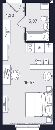 28,8 м², студия, 2/24 этаж