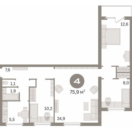 Продажа 4-комнатной квартиры 75,2 м², 5/5 этаж