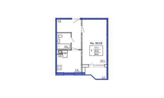 Продажа 1-комнатной квартиры 39,6 м², 1/4 этаж