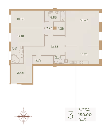 Продажа 3-комнатной квартиры 157,9 м², 3/9 этаж