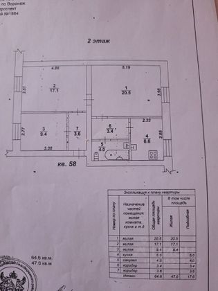 Продажа 3-комнатной квартиры 64 м², 2/5 этаж