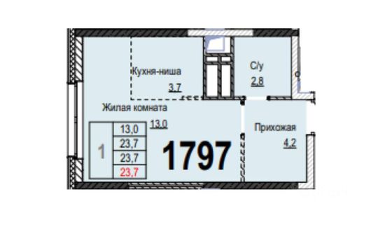 Продажа квартиры-студии 23,7 м², 11/26 этаж