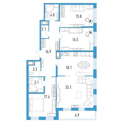 Продажа 4-комнатной квартиры 128,6 м², 18/18 этаж