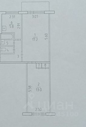 Продажа 2-комнатной квартиры 44,2 м², 3/6 этаж