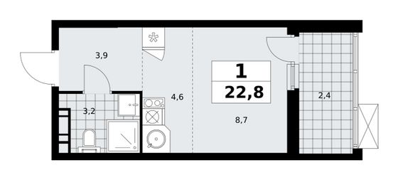 22,8 м², 1-комн. квартира, 11/18 этаж