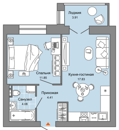 40 м², 2-комн. квартира, 7/7 этаж