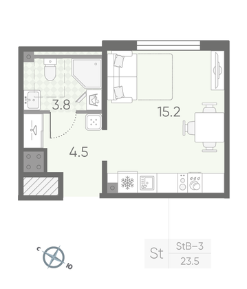 Продажа квартиры-студии 23,5 м², 3/4 этаж