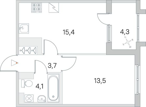 Продажа 1-комнатной квартиры 38,8 м², 2/5 этаж