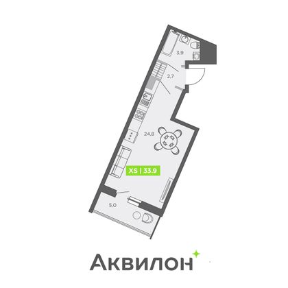 33,9 м², студия, 2/13 этаж