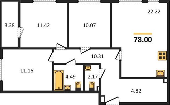 Продажа 3-комнатной квартиры 78 м², 15/23 этаж