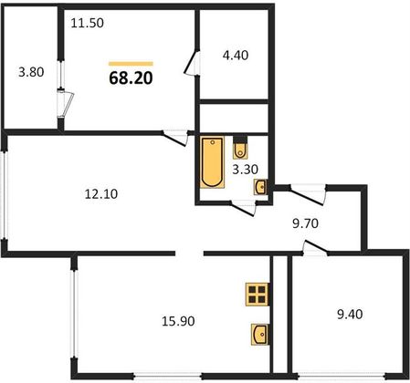 Продажа 3-комнатной квартиры 68,2 м², 14/21 этаж