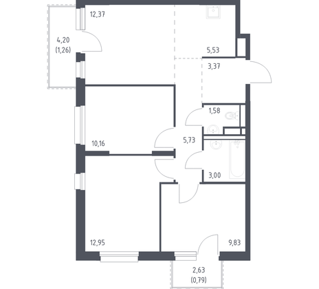 66,6 м², 3-комн. квартира, 10/13 этаж