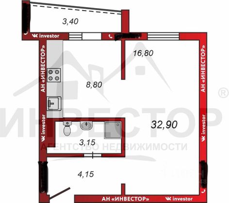 Продажа 1-комнатной квартиры 32,2 м², 9/10 этаж