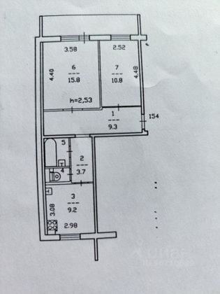 Продажа 2-комнатной квартиры 52,4 м², 3/9 этаж