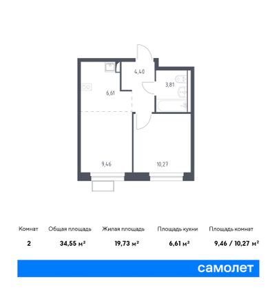 34,5 м², 1-комн. квартира, 4/17 этаж