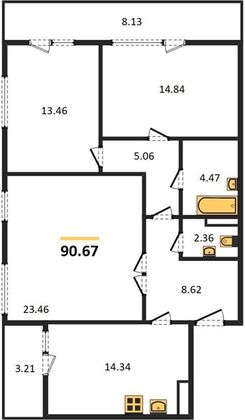 Продажа 3-комнатной квартиры 90,7 м², 3/21 этаж