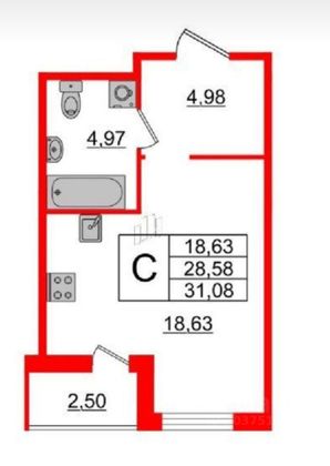 Аренда квартиры-студии 28 м², 6/25 этаж