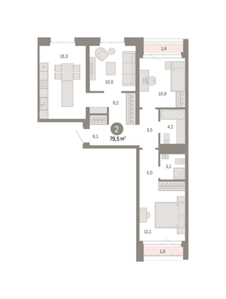 Продажа 2-комнатной квартиры 79,5 м², 2/7 этаж