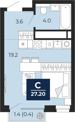 27,2 м², 1-комн. квартира, 15/15 этаж