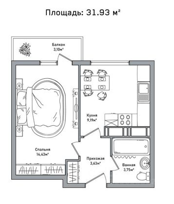 Продажа 1-комнатной квартиры 31,9 м², 10/18 этаж