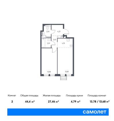 Продажа 2-комнатной квартиры 44,4 м², 3/17 этаж
