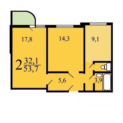 Продажа 2-комнатной квартиры 53 м², 8/17 этаж