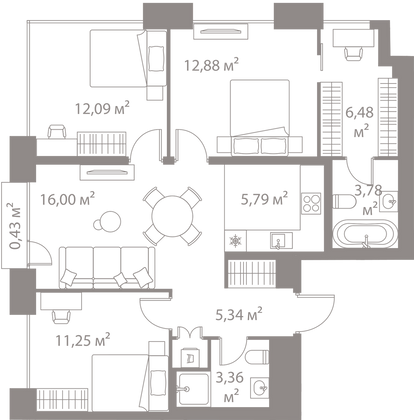 Продажа 3-комнатной квартиры 77,4 м², 12/25 этаж