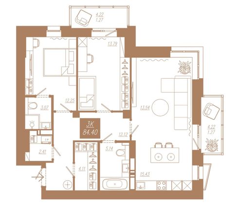 Продажа 3-комнатной квартиры 84,4 м², 4/23 этаж