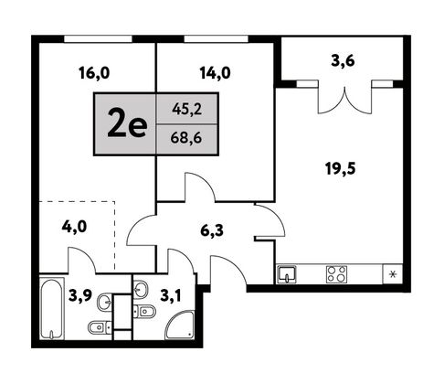 68,6 м², 3-комн. квартира, 14/35 этаж