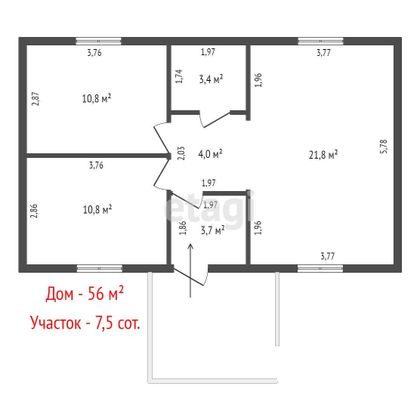 Продажа дома, 56 м², с участком 7,5 сотки