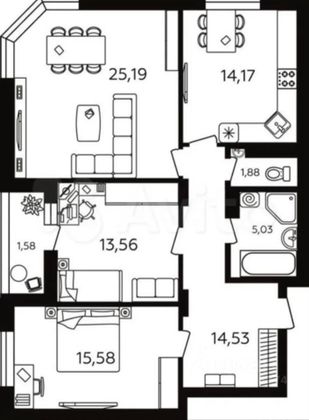 Продажа 3-комнатной квартиры 92 м², 2/17 этаж